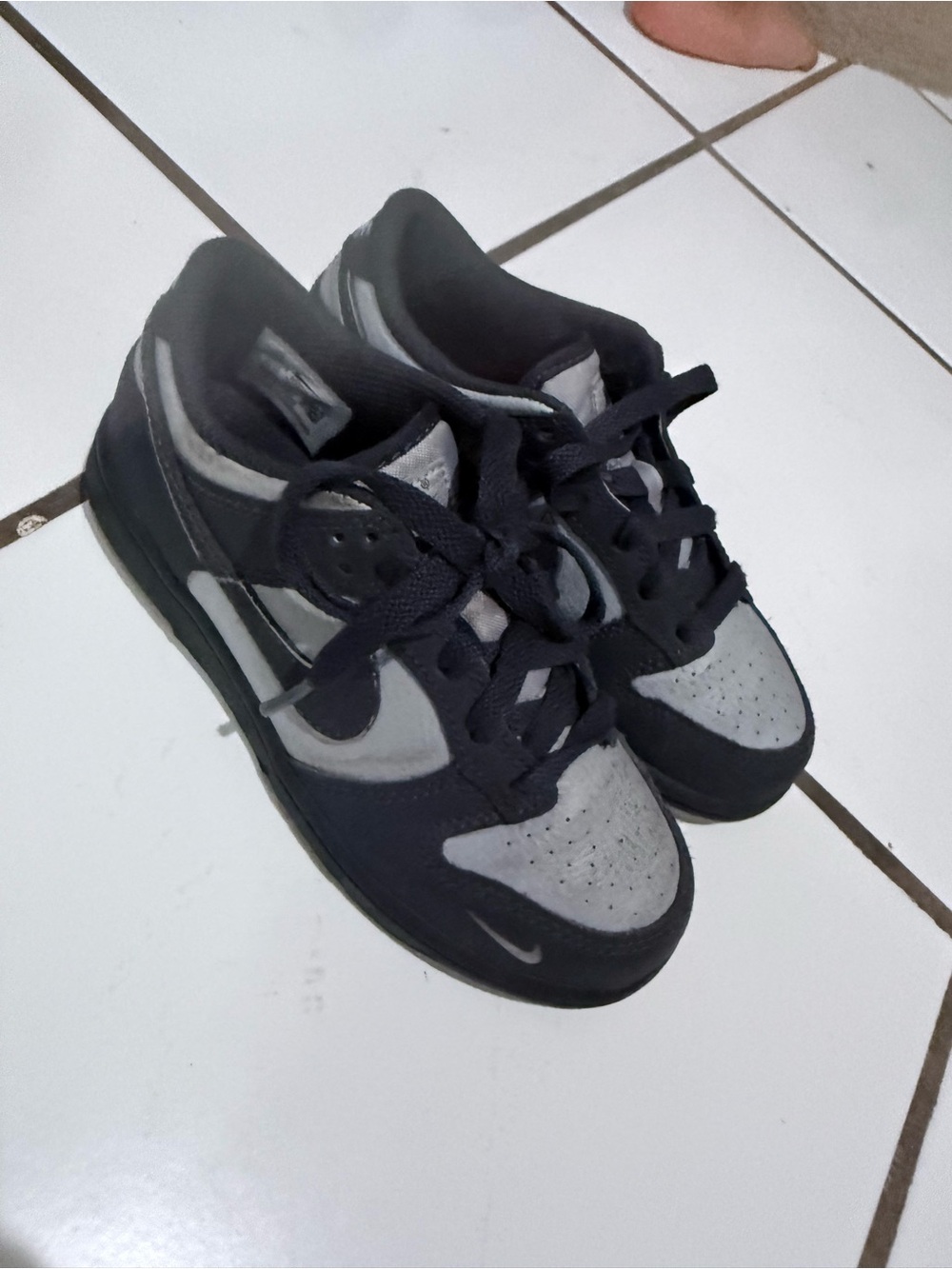 Nike Kids Black and Gray Low-Top Sneakers with Swoosh
